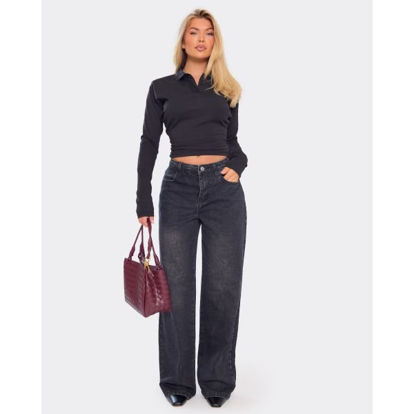 EGO Extreme Low Rise Boyfriend Jeans In Black Denim, Women's Size UK 4 - 2