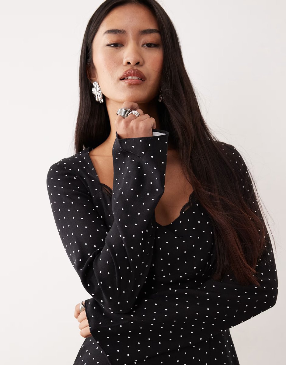 ASOS Nobody's Child Olivia lace square neck mini dress in black polka dot - 4
