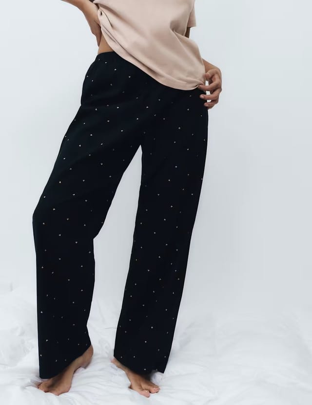 Marks & Spencer M&S Pure Cotton Pyjama Set With Woven Bottoms Black Mix - 3