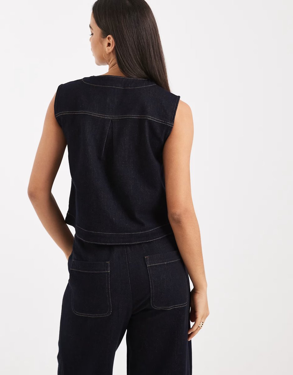 ASOS Object premium denim sleeveless button front top co-ord in indigo rinse - 2