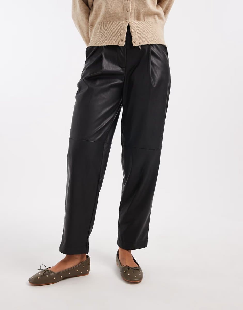 ASOS ASOS Faux Leather Barrel Leg Trousers in Black