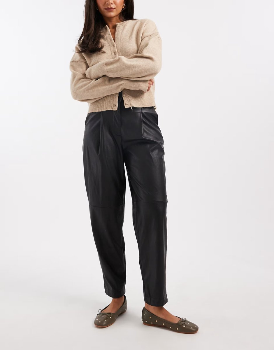 ASOS Miss Selfridge faux leather barrel leg trouser - 4