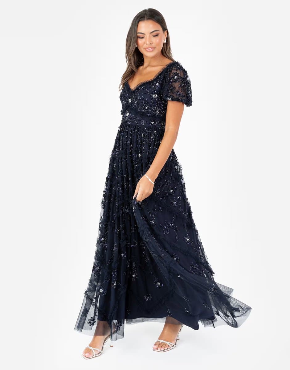 ASOS Maya Floral embellished sweetheart neck maxi dress in navy