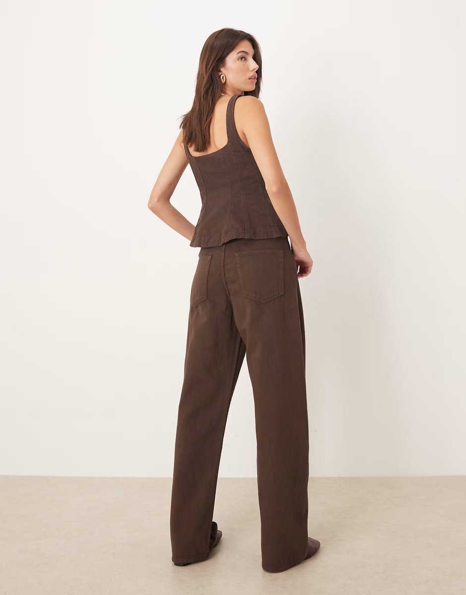 ASOS Mango cotton barrel leg co-ord jean in brown - 3