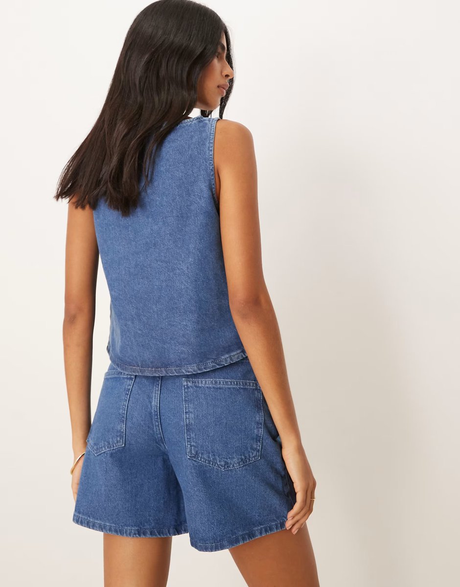 ASOS ASOS DESIGN denim shift top with embroidered ditsy floral co-ord - 4