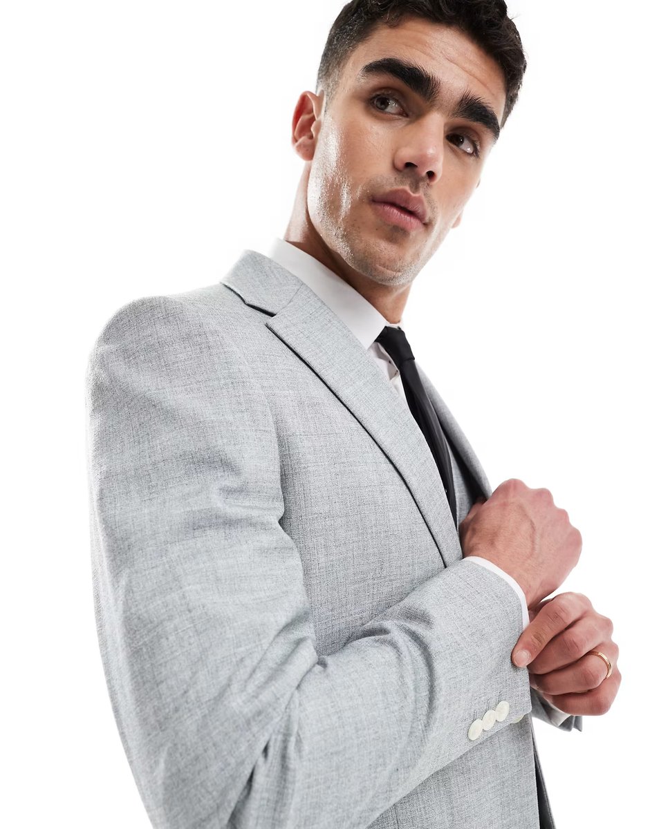 ASOS ASOS DESIGN wedding skinny suit jacket in sage green melange texture - 3