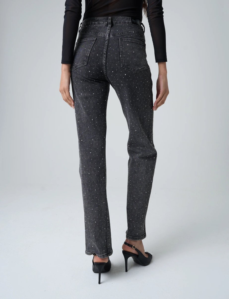 Public Desire Embellished Straight Leg High Waisted Jeans Black - 3