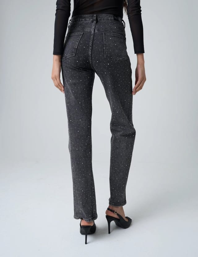Public Desire Embellished Straight Leg High Waisted Jeans Black - 3