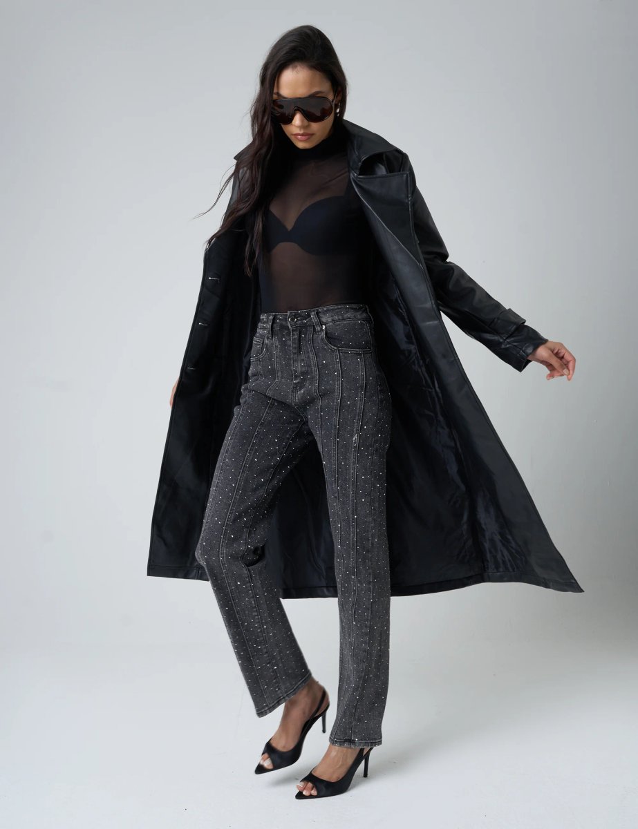 Public Desire Embellished Straight Leg High Waisted Jeans Black - 4