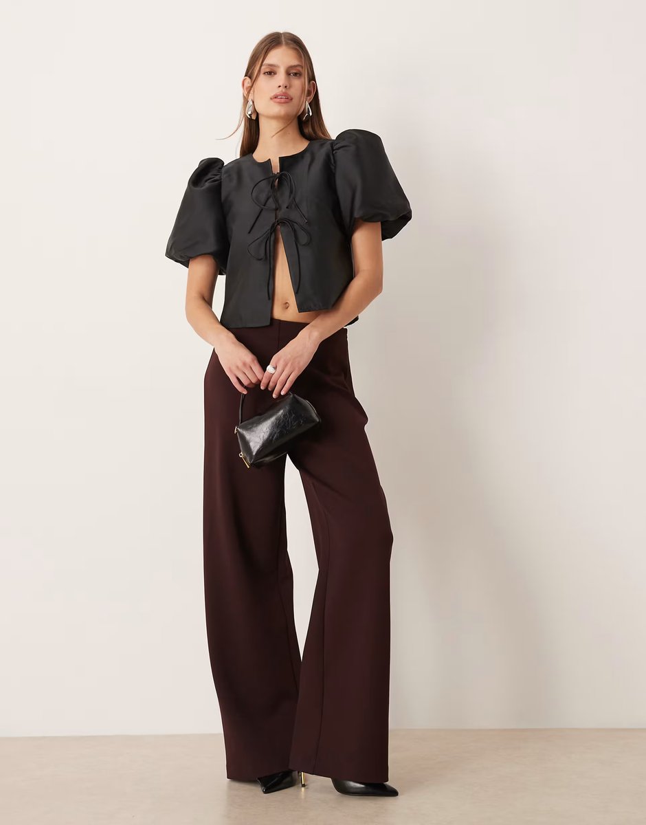 ASOS Vila tie front volume sleeve blouse in black - 3