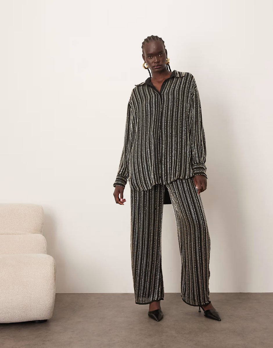 ASOS ARRANGE linear beaded oversized shirt co-ord - 3