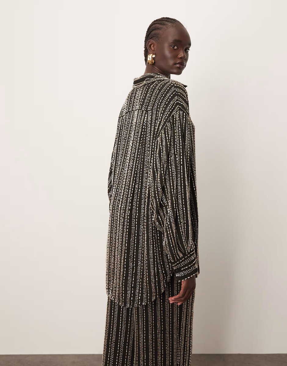 ASOS ARRANGE linear beaded oversized shirt co-ord - 4