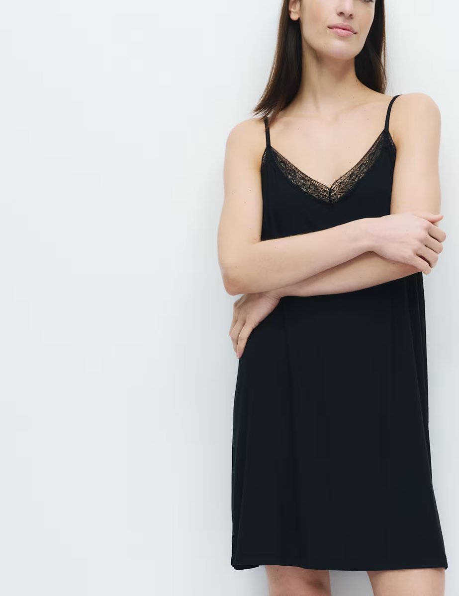 Marks & Spencer M&S Lace Trim Chemise Black - 2