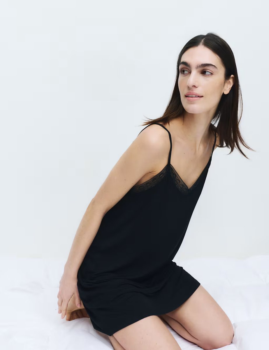 Marks & Spencer M&S Lace Trim Chemise Black - 4