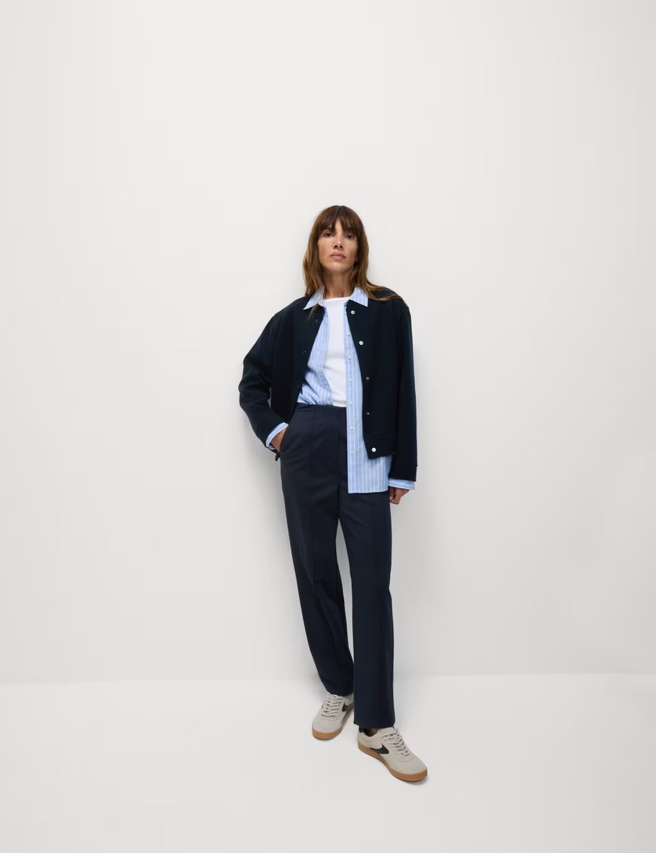 Marks & Spencer M&S Jersey Twill Straight Leg Trousers Dark Navy - 2