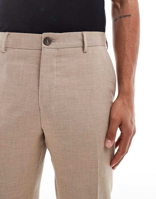 ASOS Selected wool blend slim fit trousers in beige - 3