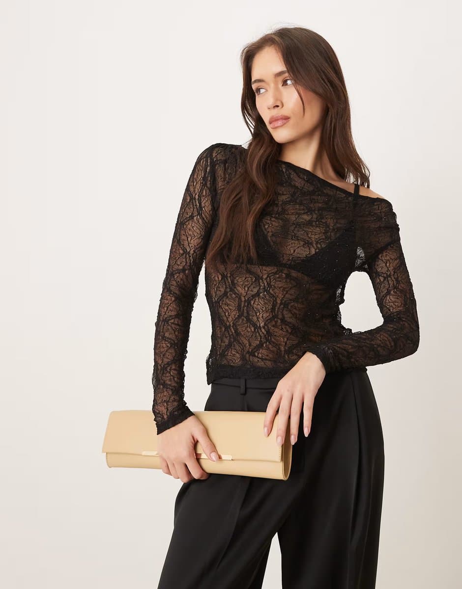 ASOS Gina Tricot Black Long Sleeve Lace Top