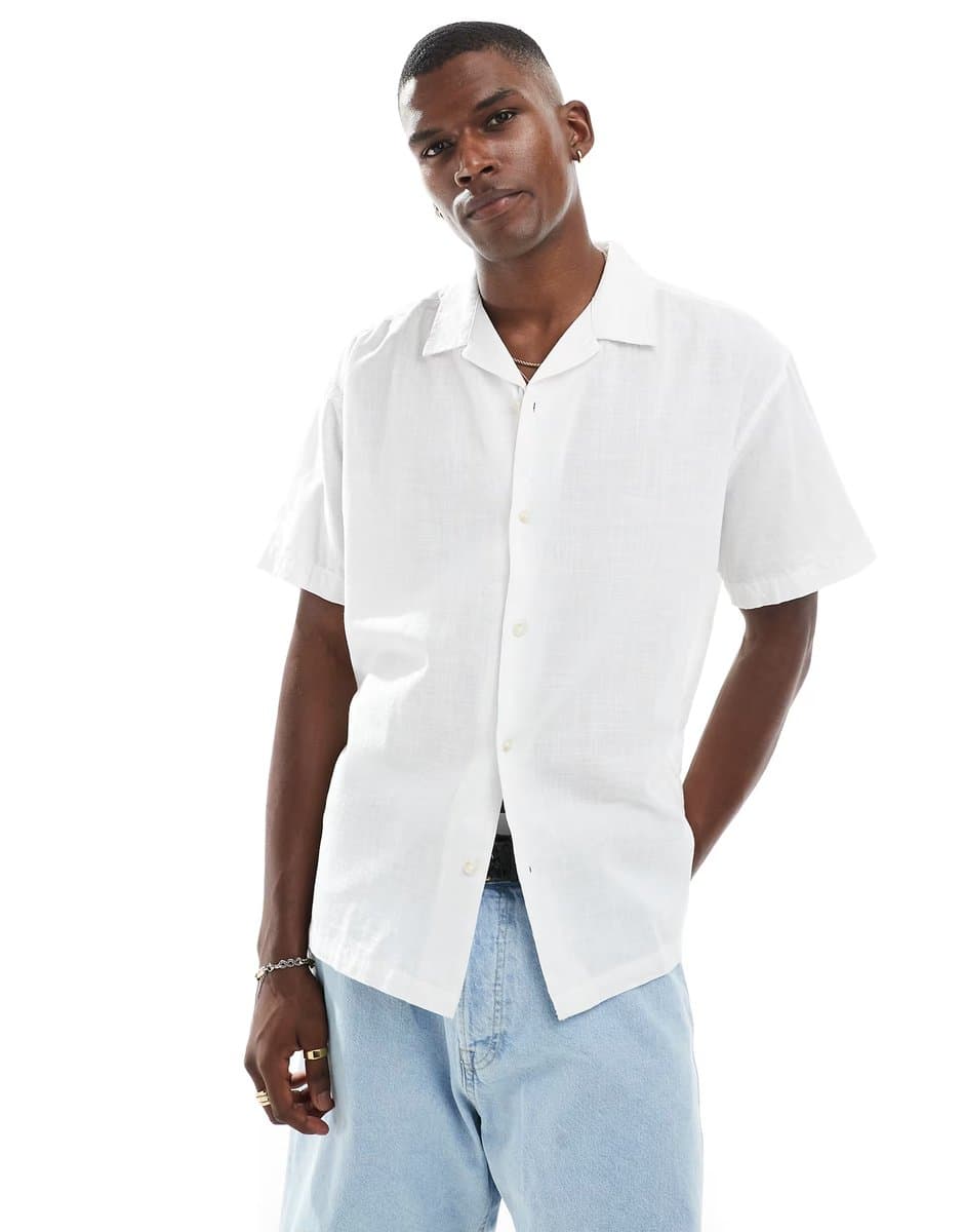 ASOS ASOS Jack & Jones Revere Collar Linen Shirt in White