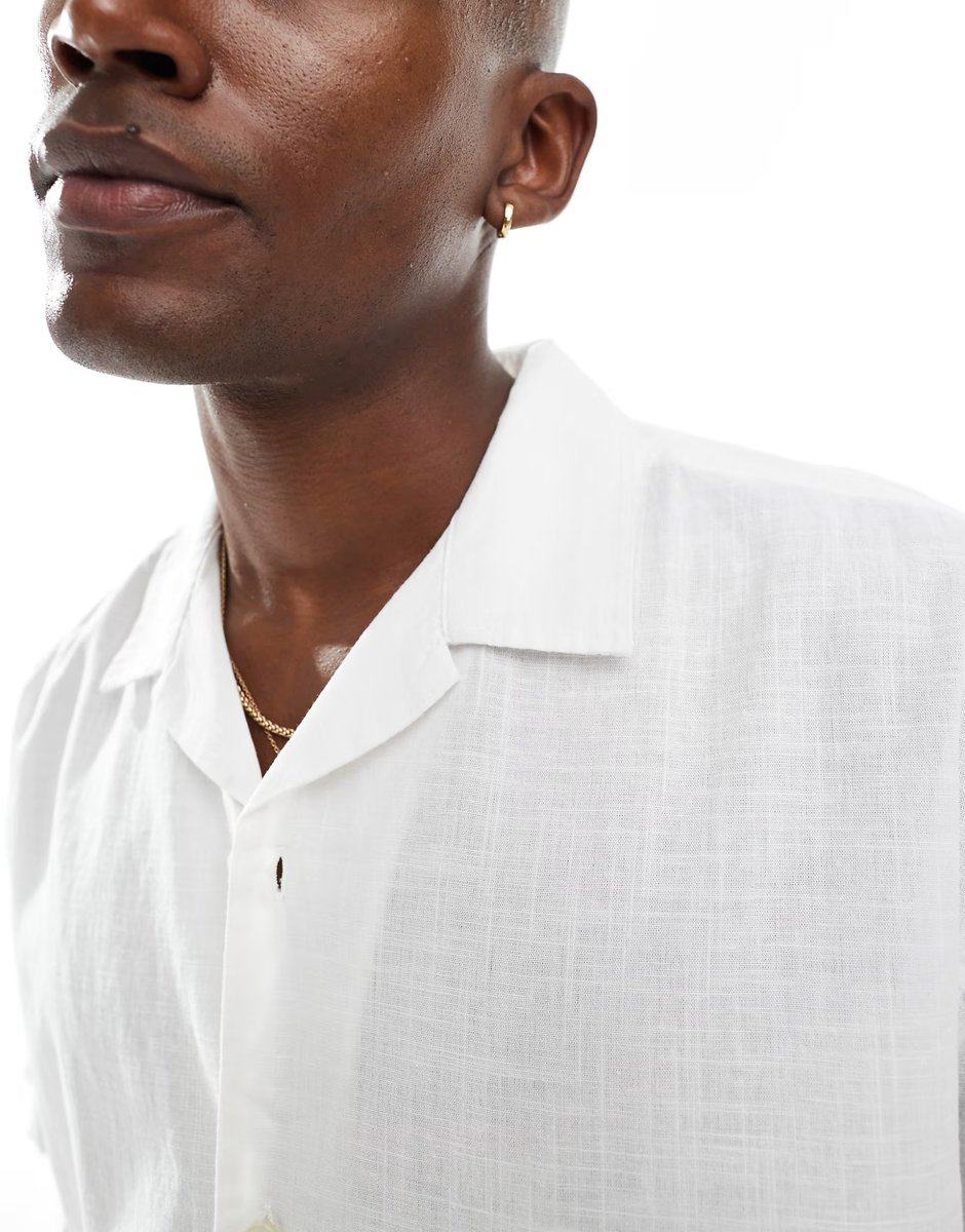 ASOS Jack & Jones revere collar linen shirt in white - 3