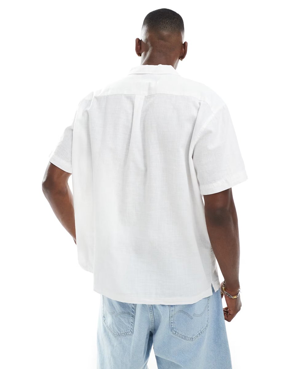 ASOS Jack & Jones revere collar linen shirt in white - 4