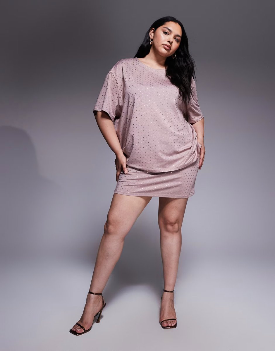 ASOS Renee Studio hotfix oversized t-shirt co-ord in pink - 2