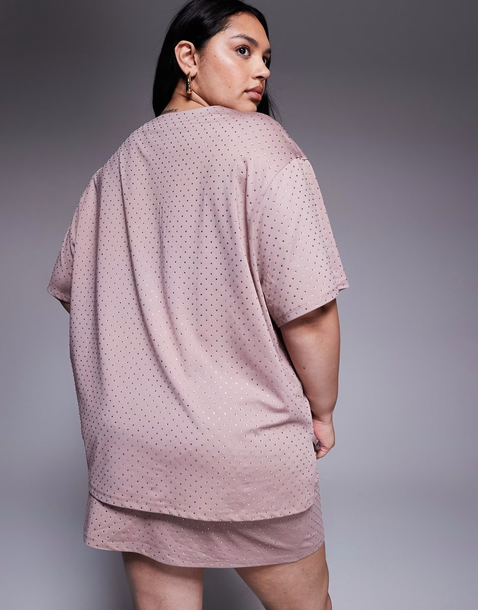 ASOS Renee Studio hotfix oversized t-shirt co-ord in pink - 4