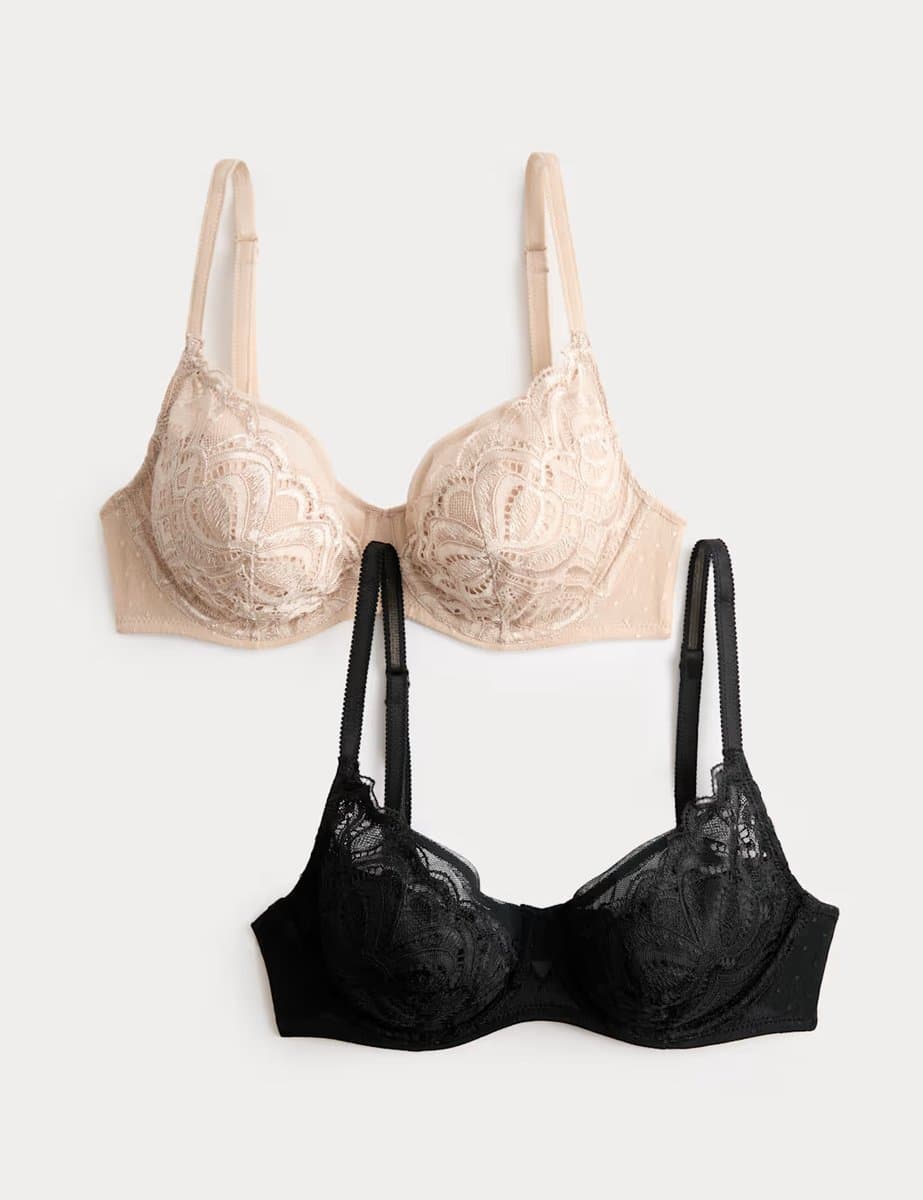 Marks & Spencer M&S 2 Pack Amelia Natural Lift™ Lace Wired Bras (A-E) Black Mix