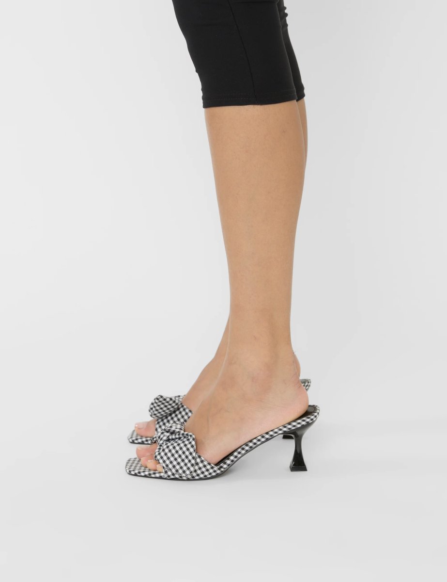 Public Desire Soleil Black Gingham Bow Mule Square Toe Mid Heels - 2