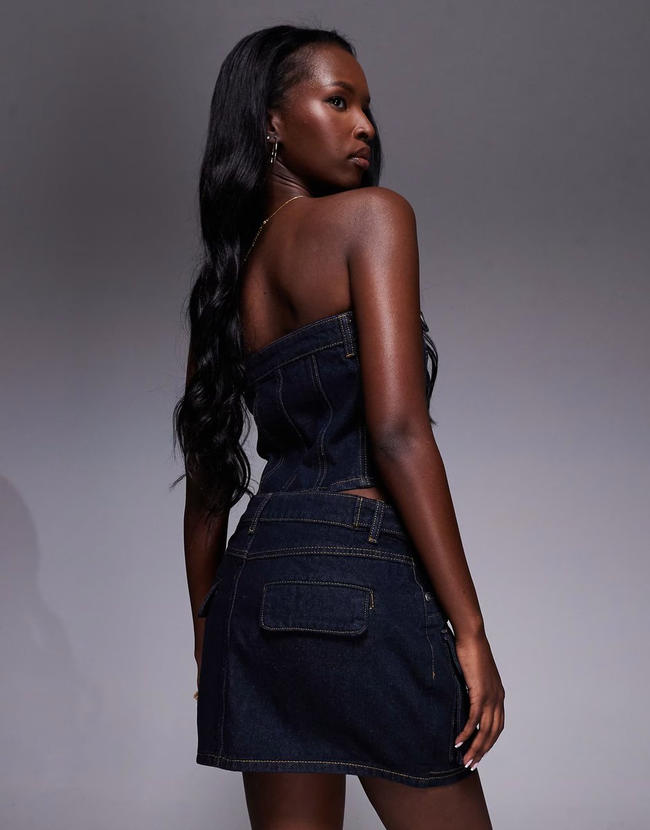 ASOS Liquor N Poker utility denim mini skirt in dark wash blue - 3