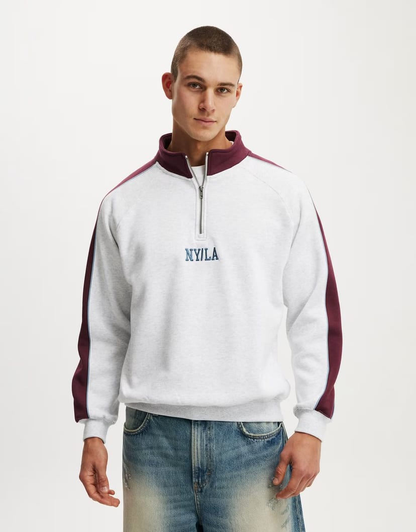 ASOS Cotton On Graphic 1/4 zip fleece in grey - 1
