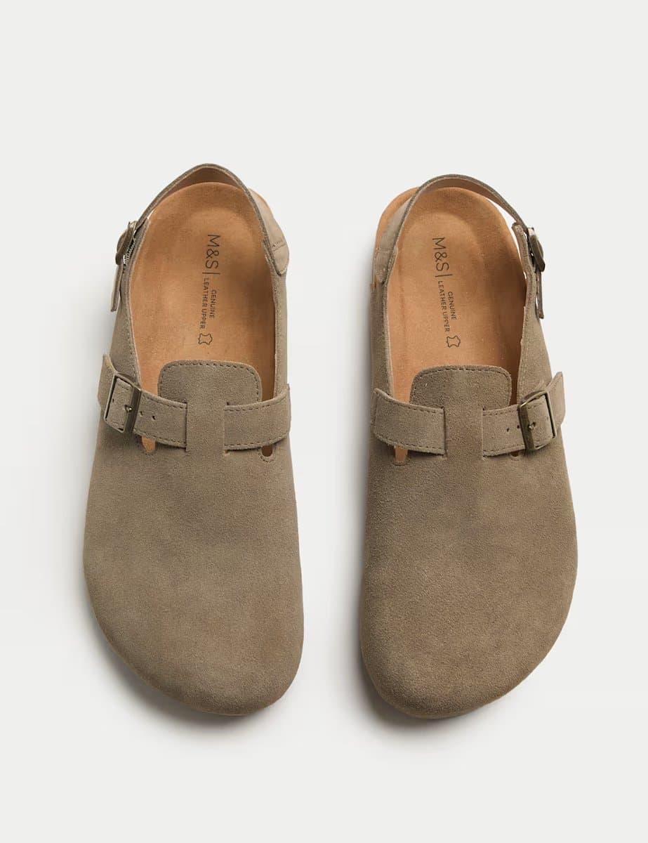 Marks & Spencer M&S Suede Backstrap Mules Taupe