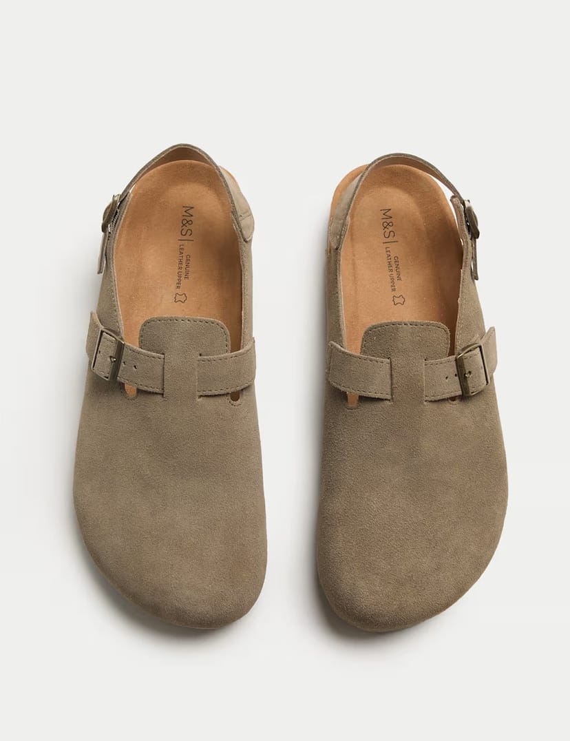 Marks & Spencer M&S Suede Backstrap Mules Taupe - 1