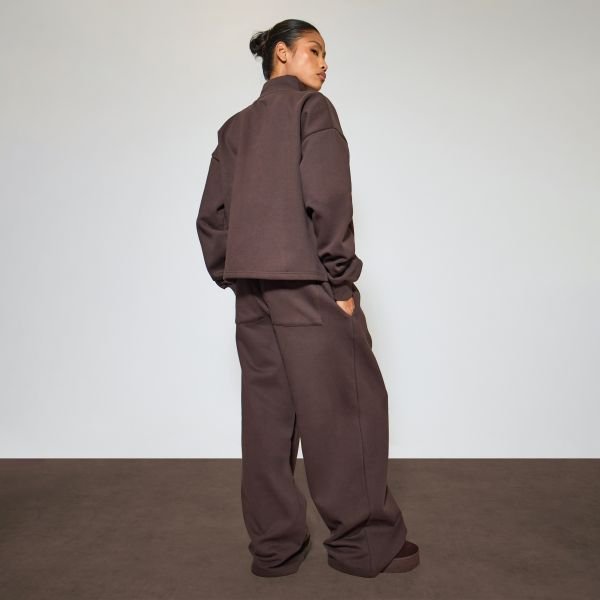 EGO Heavyweight Low Rise Drawstring Wide Leg Joggers In Chocolate Brown, Women's Size UK 6 - 2