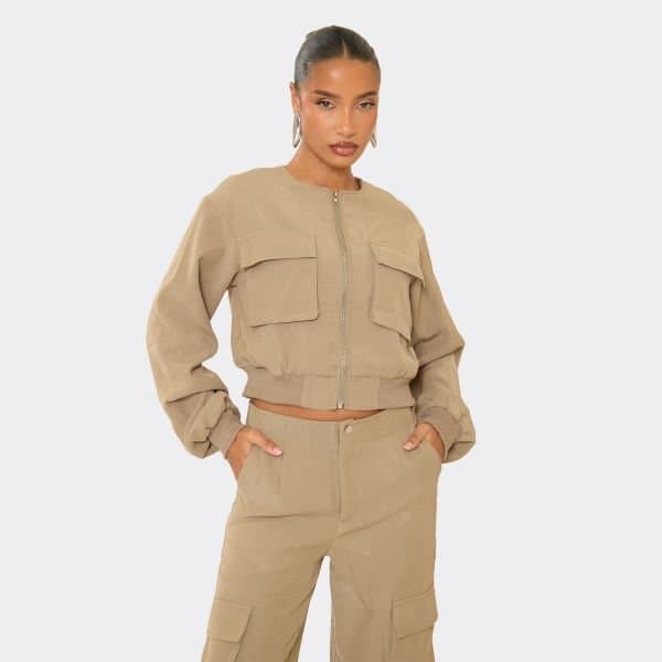 EGO EGO Taupe Pocket Detail Zip Up Jacket