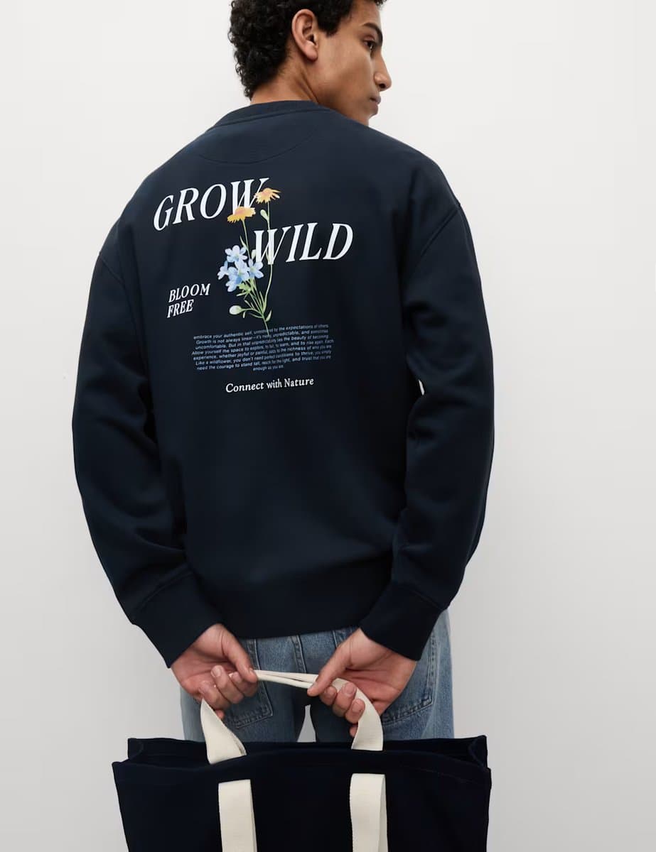 Marks & Spencer M&S Dark Navy Pure Cotton Embroidered Sweatshirt