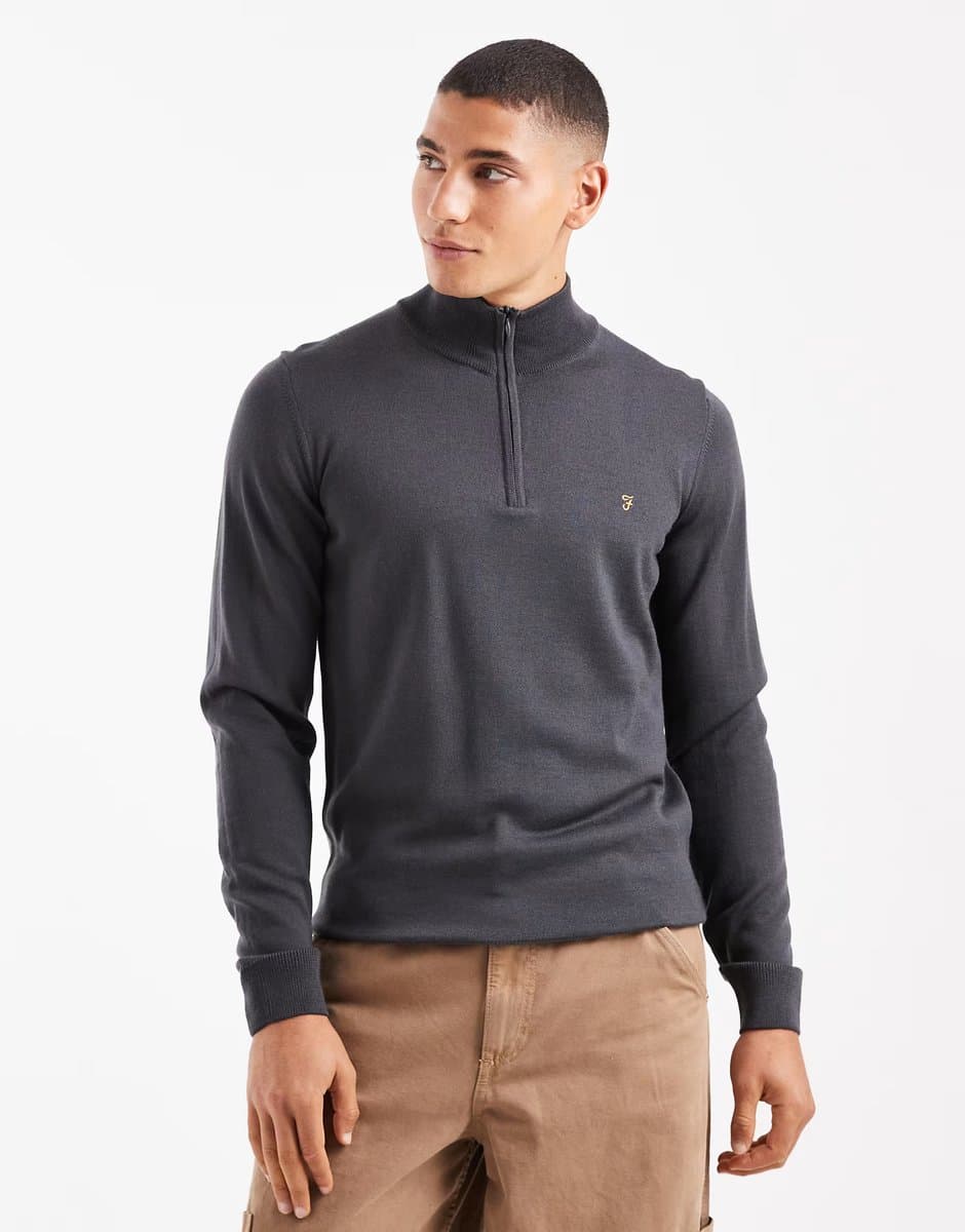 ASOS Farah redchurch merino wool jumper in charcoal