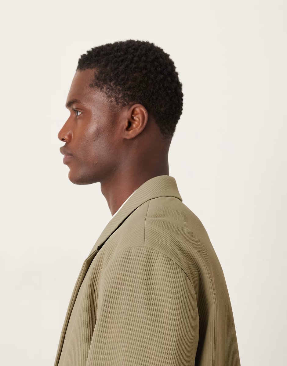 ASOS ASOS DESIGN rib fabric boxy suit jacket in khaki - 4