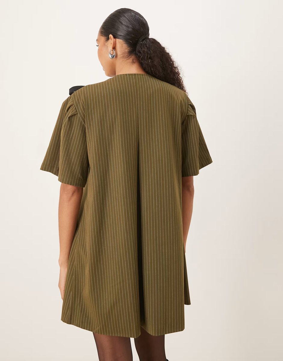 ASOS Ghospell leighton wrap mini dress in green pinstripe - 3