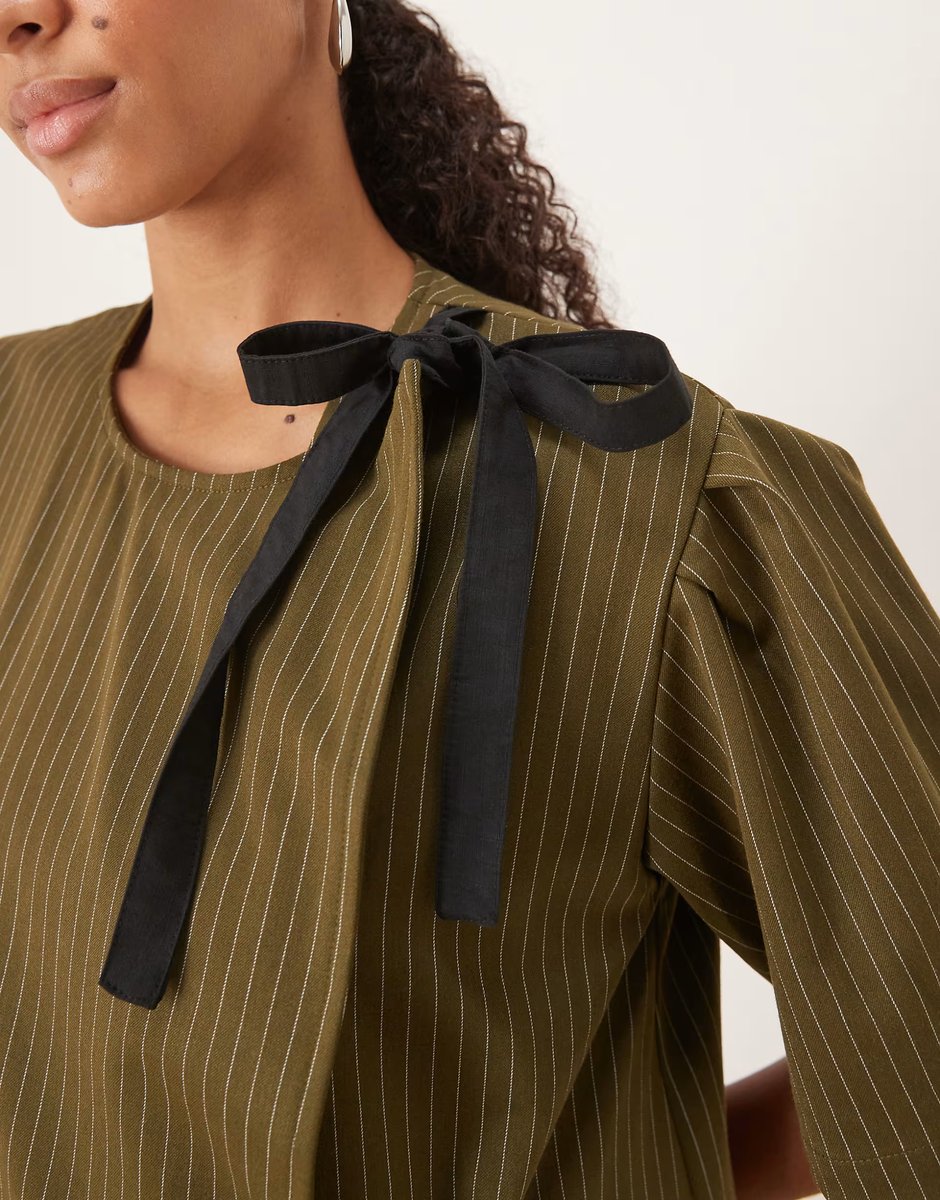 ASOS Ghospell leighton wrap mini dress in green pinstripe - 4