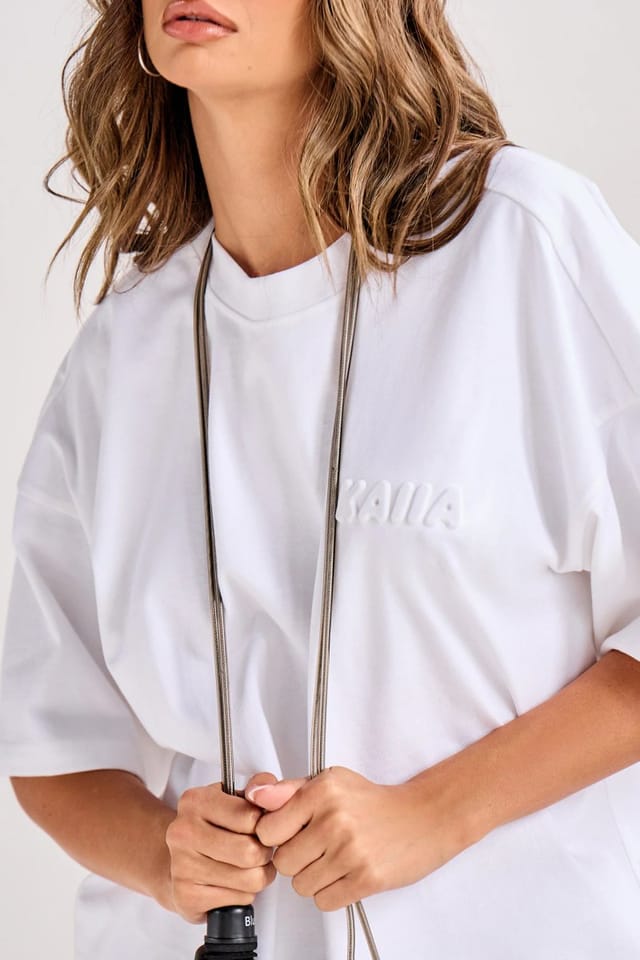 Kaiia Kaiia Embossed Bubble Logo Oversized T-Shirt White - 2