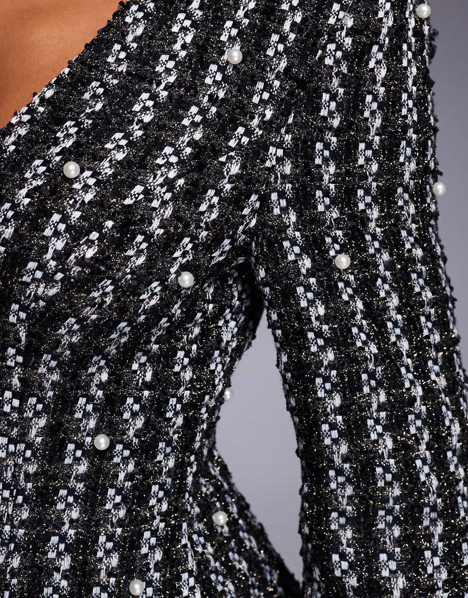 ASOS ASOS LUXE pearl embellished boucle blazer co-ord in black - 4