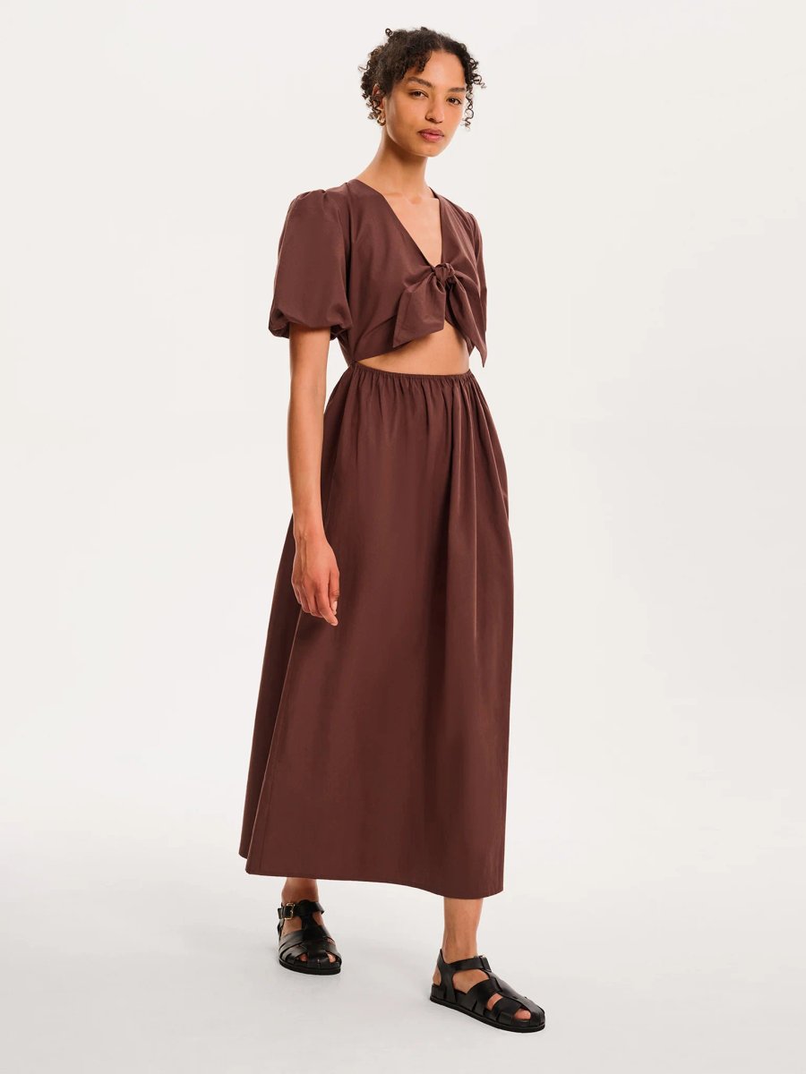 OMNES Joy Midi Dress in Chocolate - 3