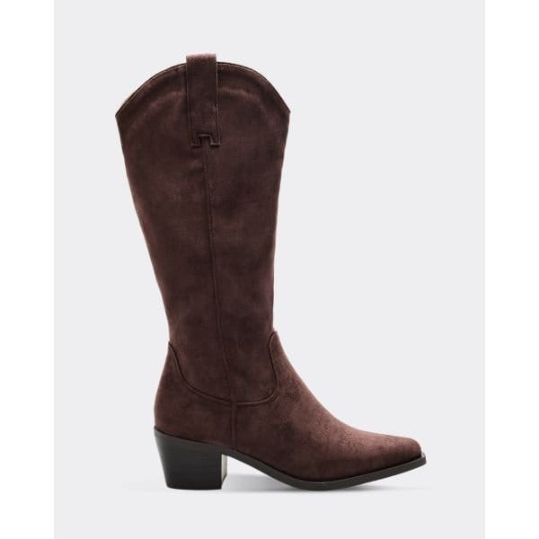 EGO Twain Mid Calf Western Cowboy Boot In Brown Faux Suede, Women's Size UK 3 - 2