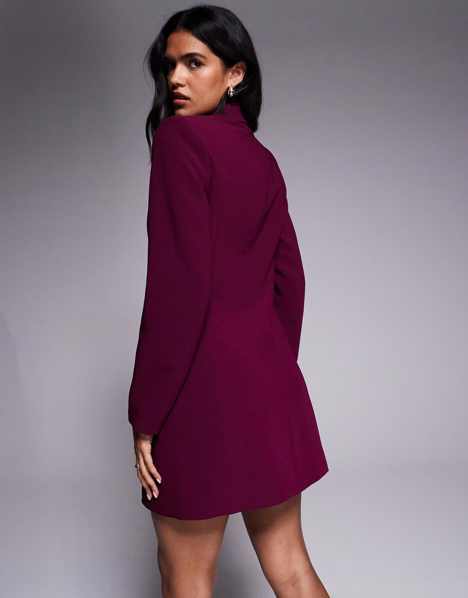 ASOS Rare London exclusive tailored double breasted blazer mini dress in plum - 4