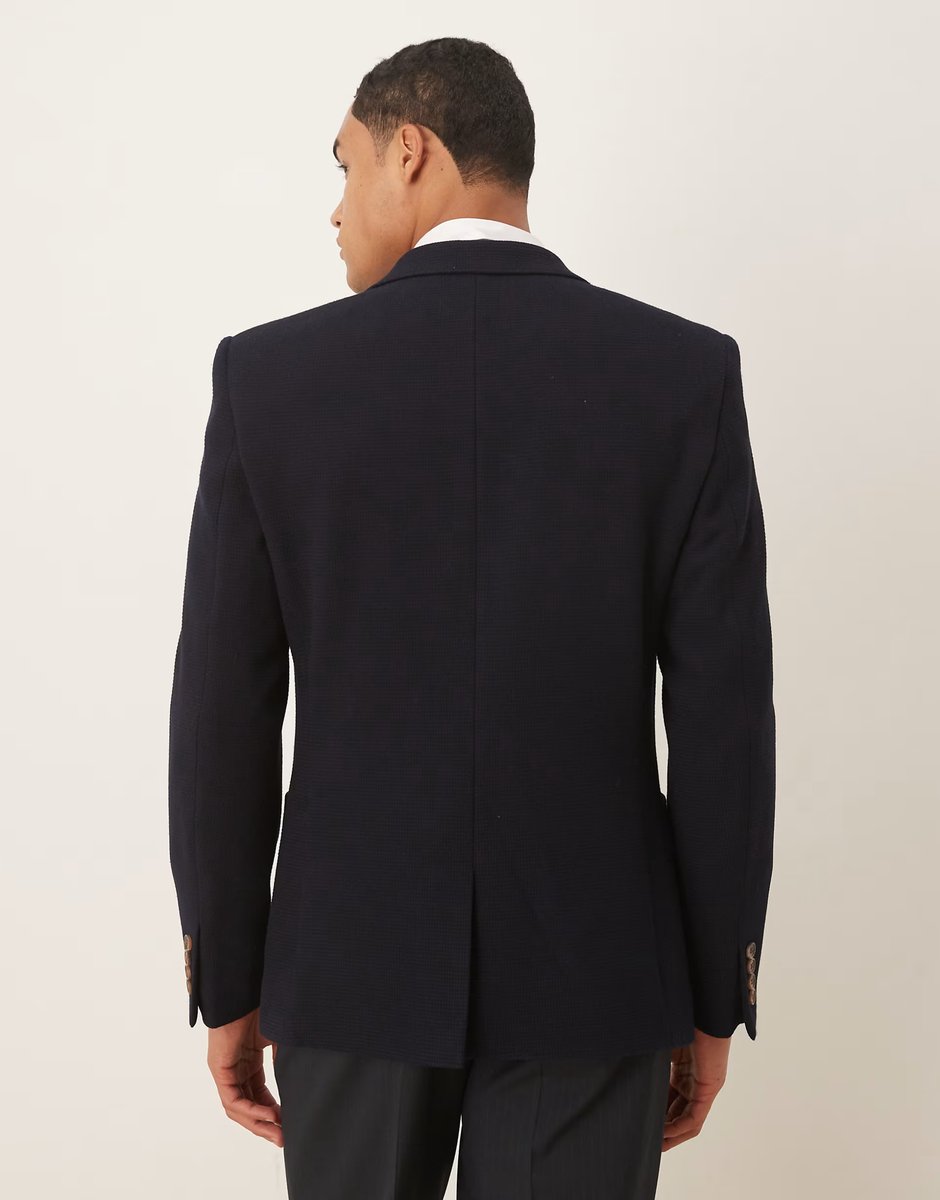 ASOS ASOS DESIGN skinny blazer in navy microtexture - 3