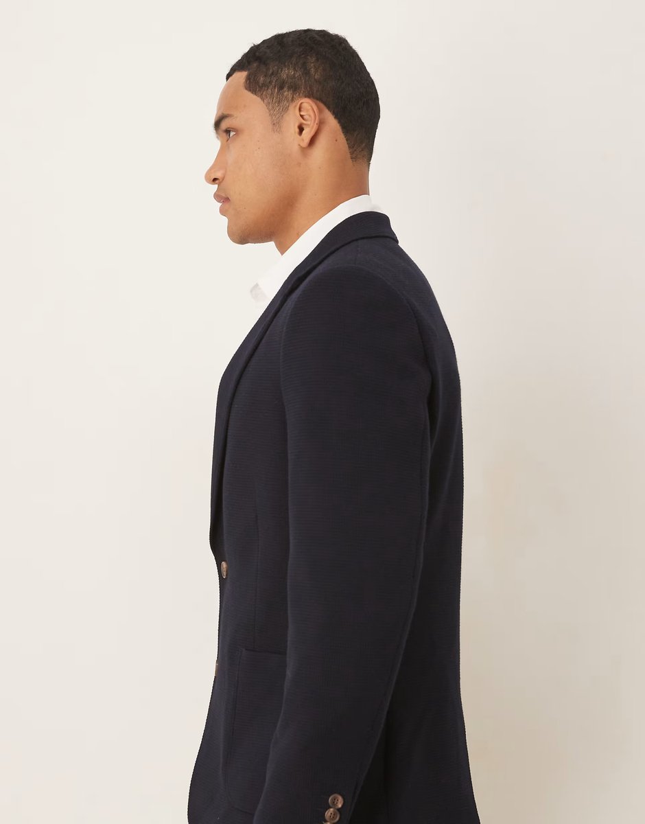 ASOS ASOS DESIGN skinny blazer in navy microtexture - 4