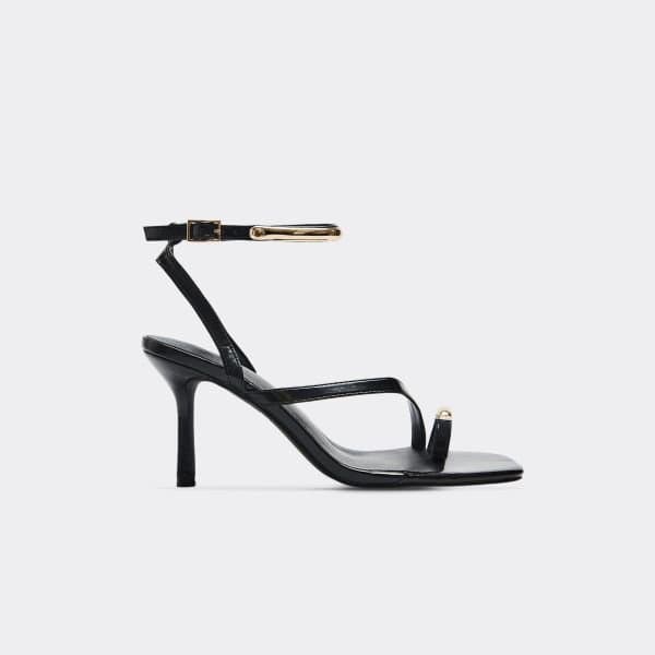 EGO EGO Glamorous Stiletto Heel Ankle Strap in Black Faux Leather