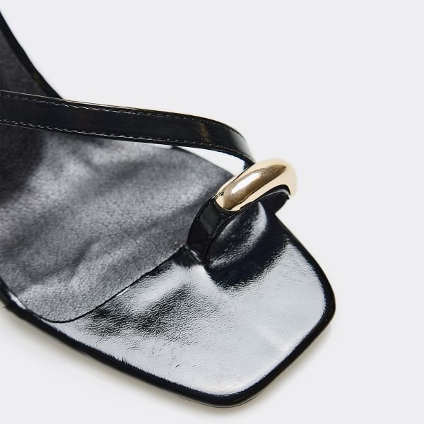 EGO Hazel Ankle Strap Gold Metal Detailing Stiletto Heel In Black Faux Leather, Women's Size UK 3 - 2