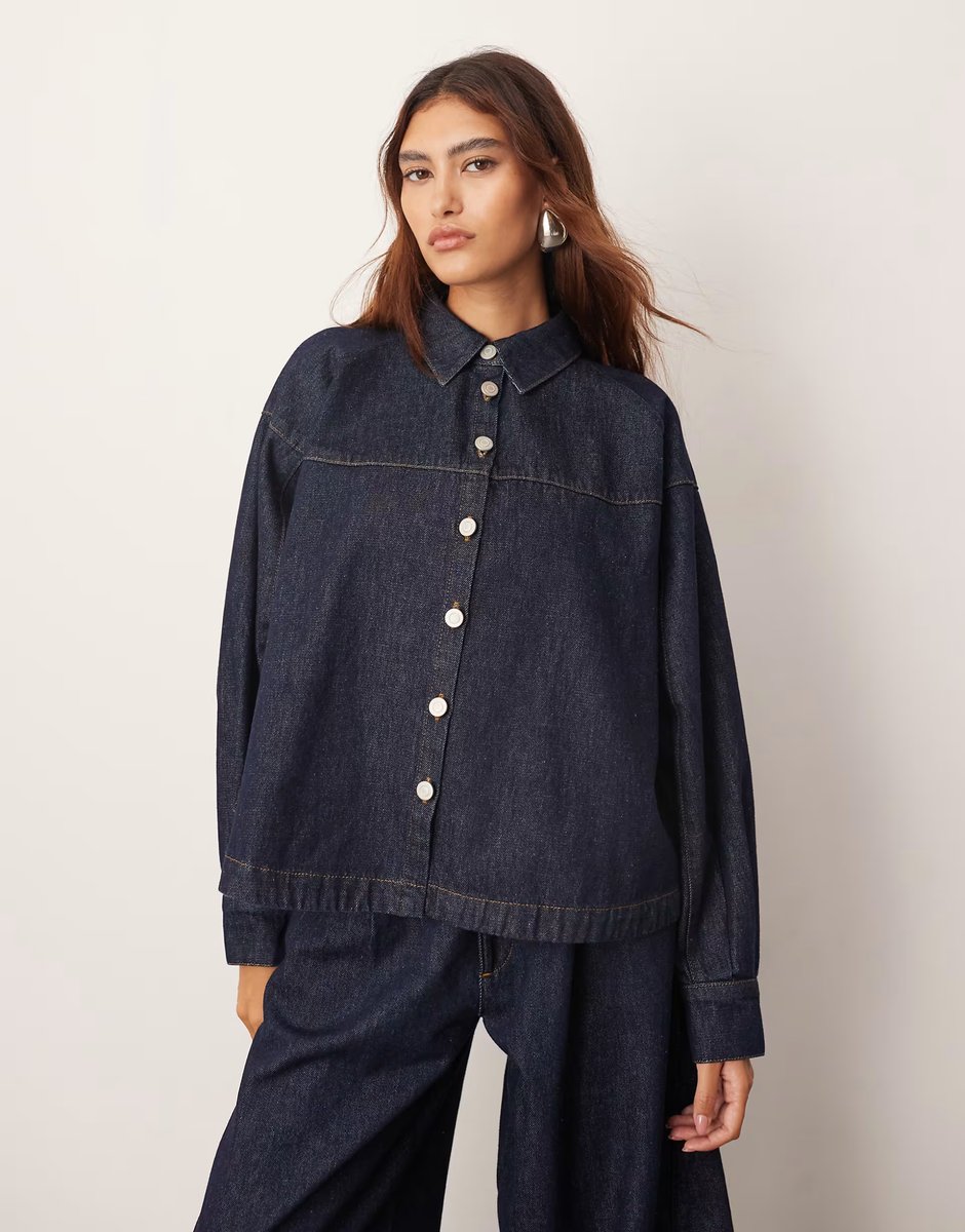 ASOS ARRANGE structured boxy denim shirt co-ord in indigo - 3