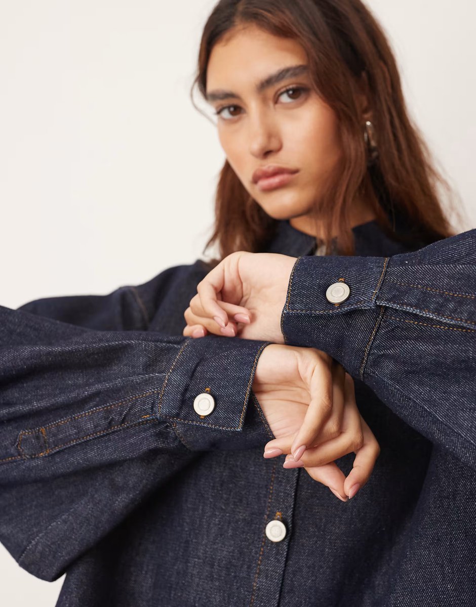 ASOS ARRANGE structured boxy denim shirt co-ord in indigo - 4
